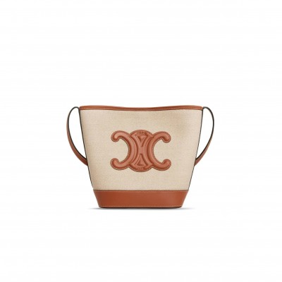 CELINE SMALL BUCKET BAG IN CUIR TRIOMPHE CANVAS AND COWHIDE 198242EFL.02NT (30*22*13cm)